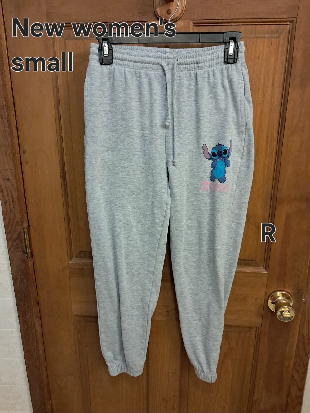 Small Womens Disney Gray Sweatpants with Blue Stitch Graphic